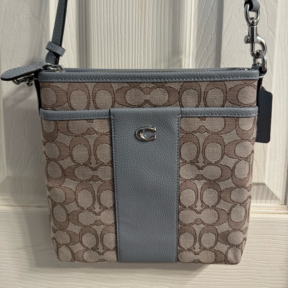 Coach File Bag in Blue and Tan